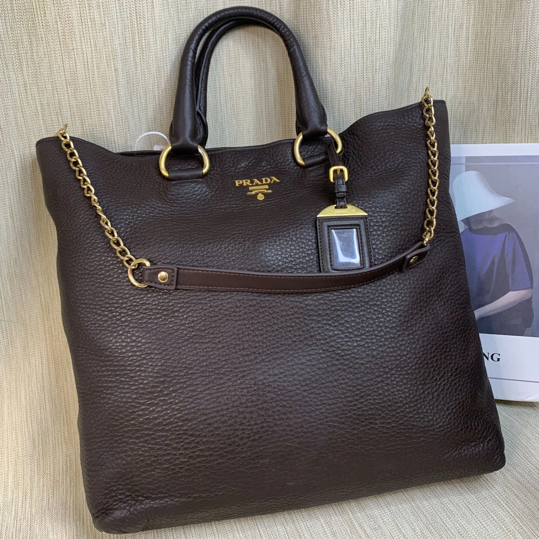 95新 Prada/普拉达 深咖手提包/WJ10908045/8045