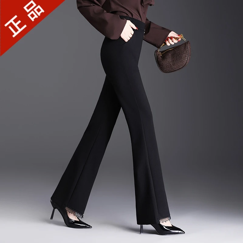 正品哥弟新款黑色微喇休闲裤女2025春秋女西裤弹力高腰显瘦马蹄裤