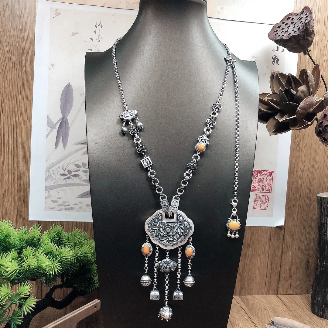 吊坠足银 英英手工制作银锁骨项链