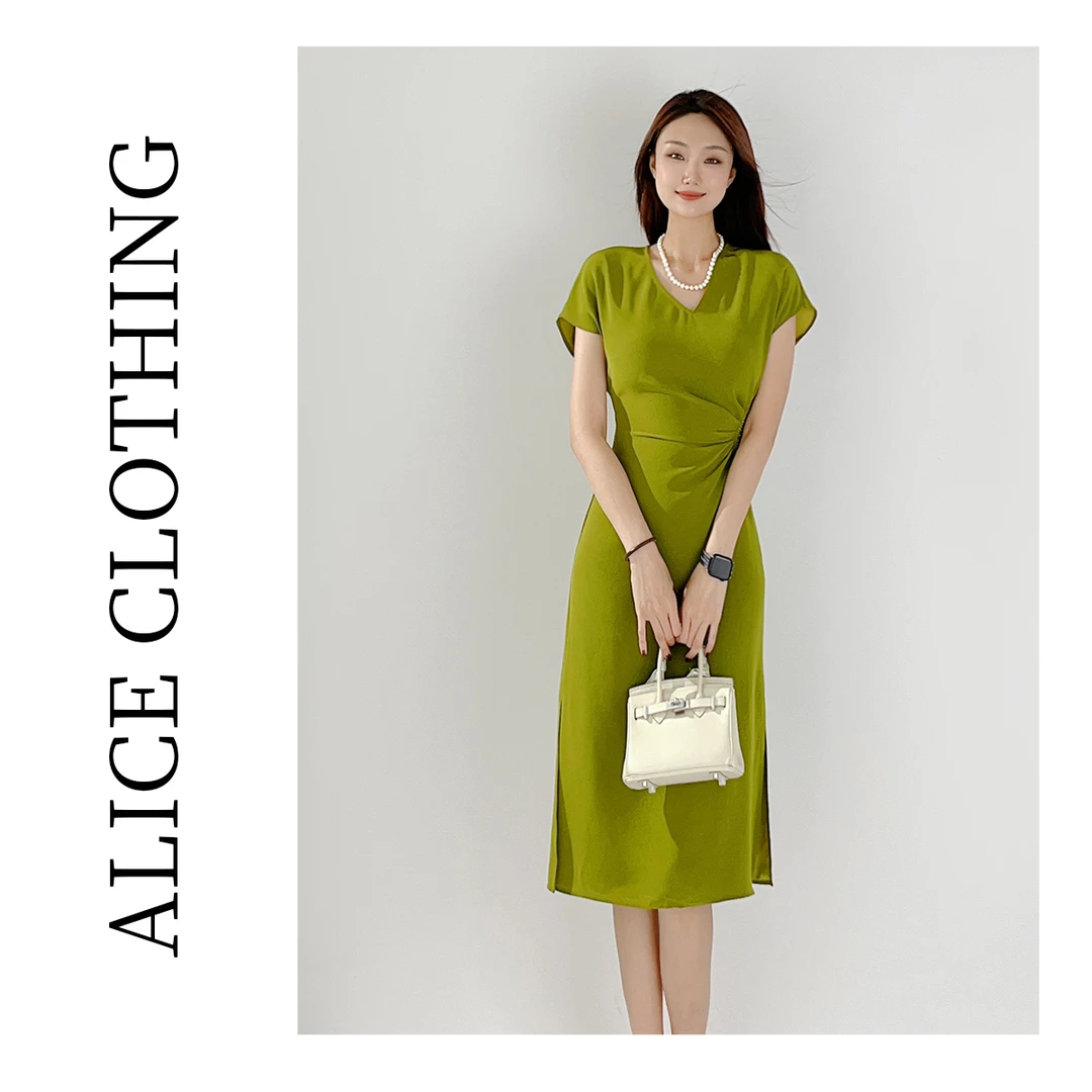 1 ALICE “龙蒿绿”连衣裙丝滑醋酸 重工烫钻 S2138042W