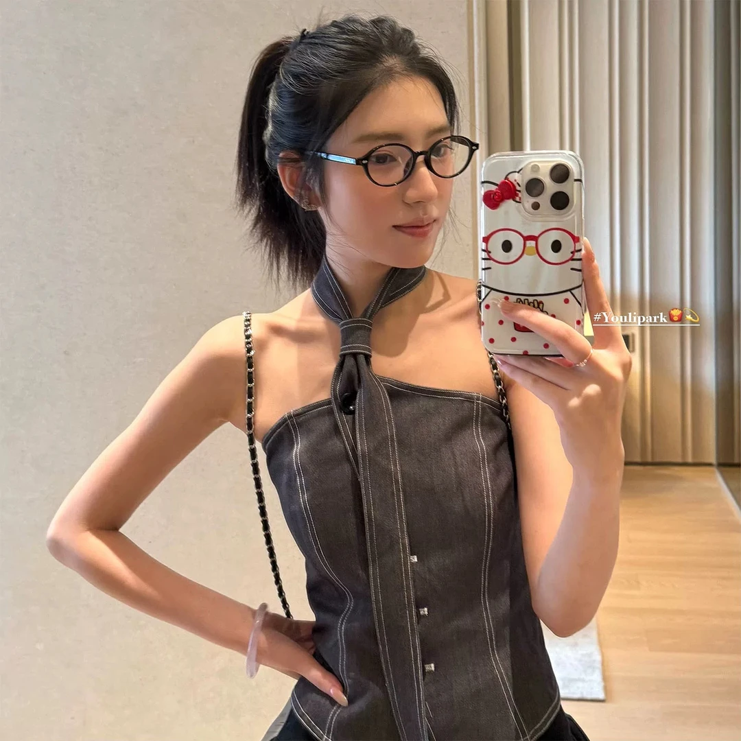 可爱趣味眼镜猫咪波点薯条适用苹果16pro手机壳15流星纹14/13防摔