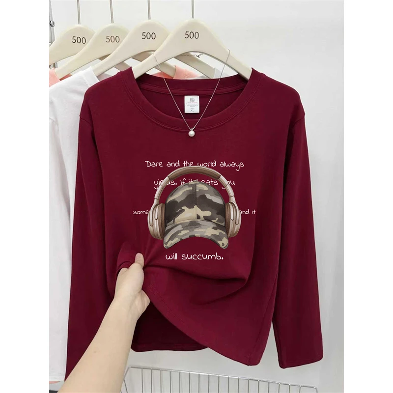 大码圆领正肩长袖T恤女2025秋季新款打底衫微胖mm遮肉显瘦上衣潮