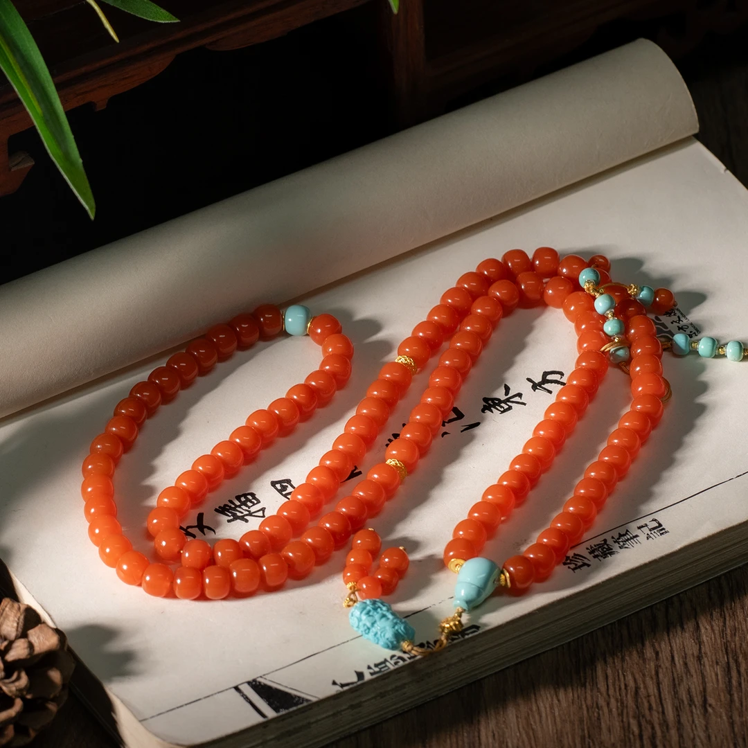 【世间臻宝】18K冰红108佛珠项链/8m/Q1387/多样性发一件/1