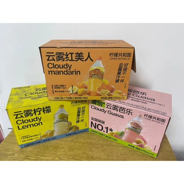 柠檬共和国云雾红美人/芭乐/柠檬真果汁气泡饮品470ml*15瓶整箱