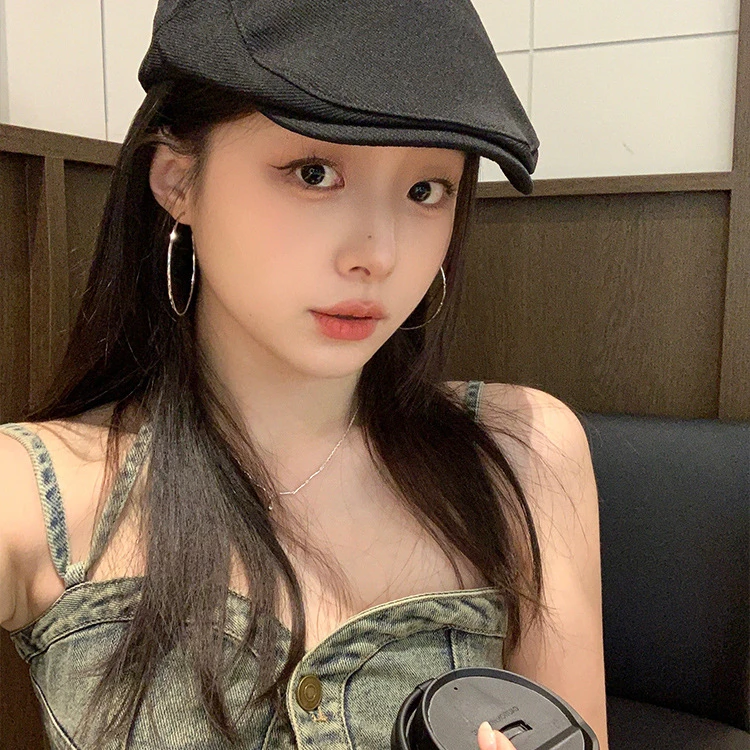 925银木质耳饰 韩系简约百搭银耳针耳圈2024爆款高级感圆圈耳环