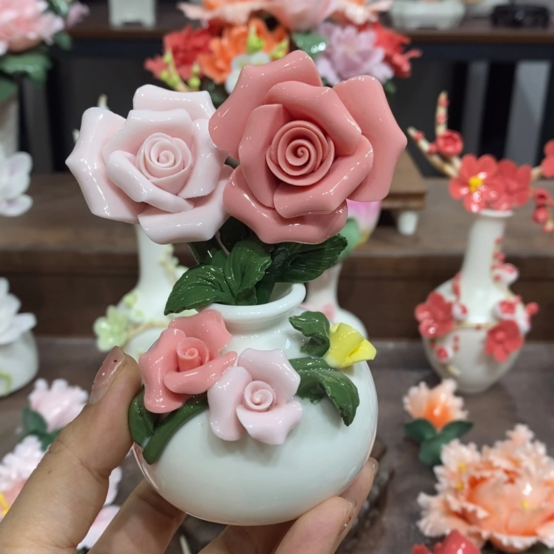 摆件陶瓷手工花摆件