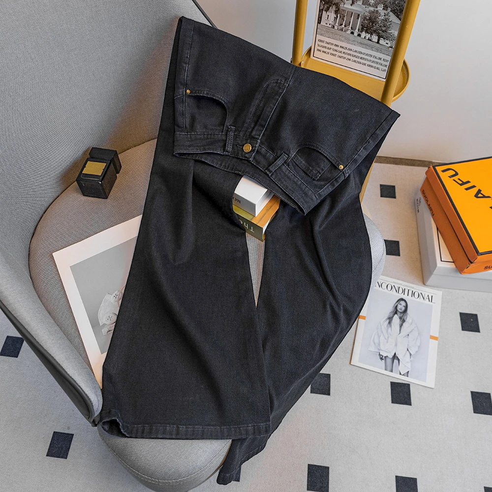 151黑色天丝微喇牛仔裤女2025夏季薄款高腰显瘦小个子冰丝喇叭裤