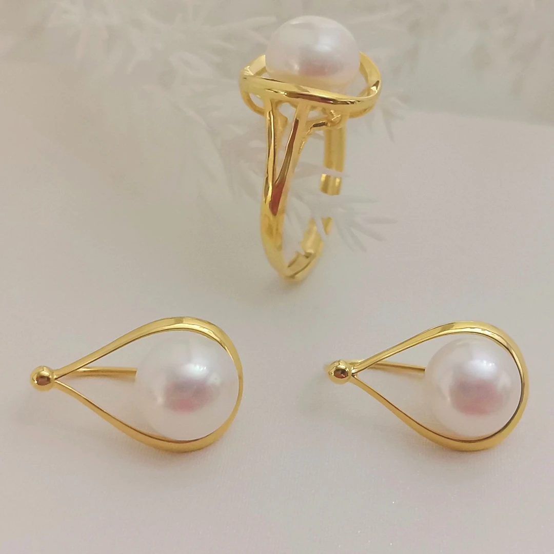 9-10mm天然珍珠耳环戒指时尚百搭