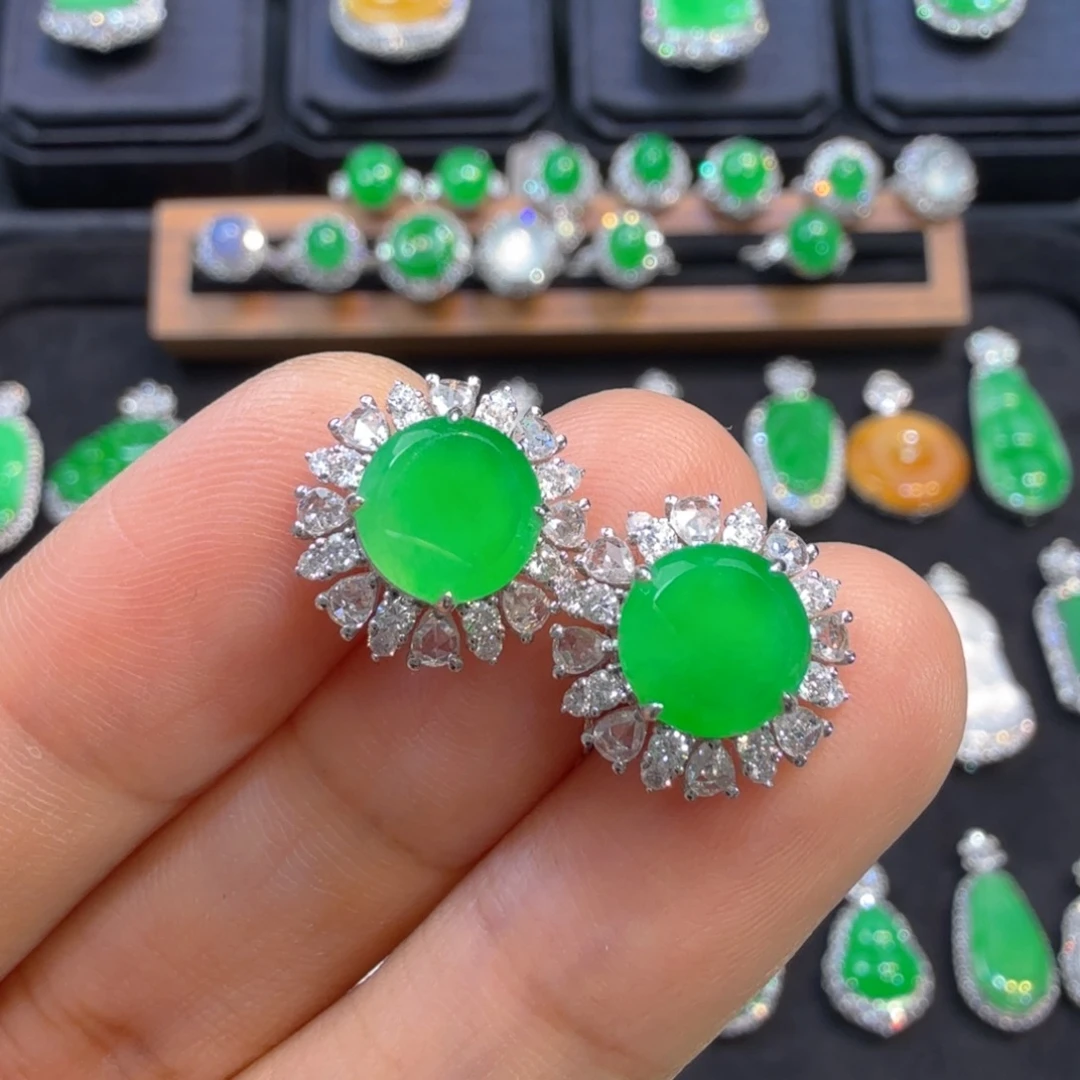 翡翠18K金镶嵌耳饰收到货48小时鉴赏期