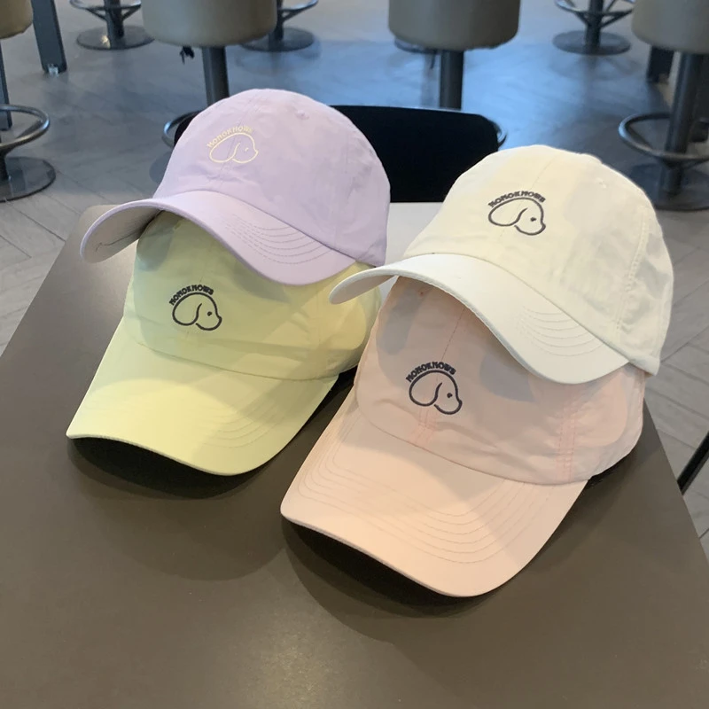 糖果色儿童鸭舌帽夏天薄款速干可爱狗狗刺绣男女童宝宝防晒棒球帽