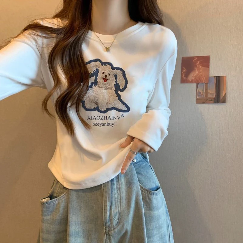 德绒磨毛打底衫女秋冬季韩系学院风内搭加厚修身正肩长袖t恤上衣