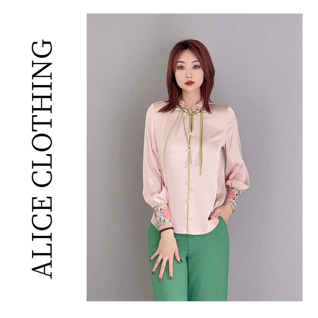 5 alicelulu “陌上花开”通勤衬衫 华美刺绣 优雅拼色 S2137192G