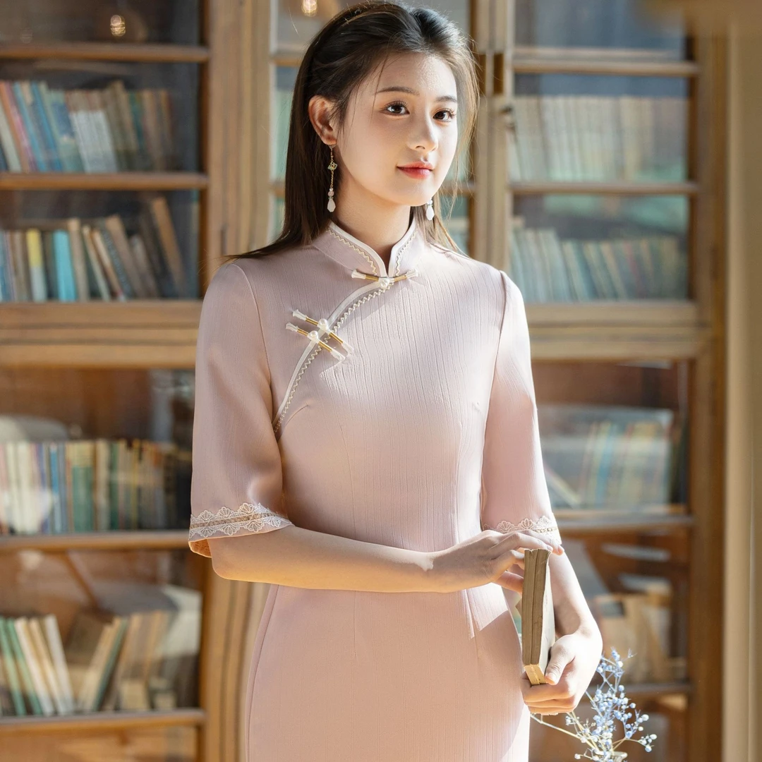 气质夏季复古日常中国风春夏时尚小个子显气质旗袍蕾丝显瘦中式