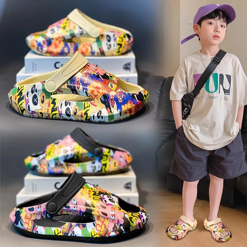 36I°C断码男童拖鞋洞洞鞋夏季外穿儿童防滑沙滩鞋一字拖两穿凉鞋