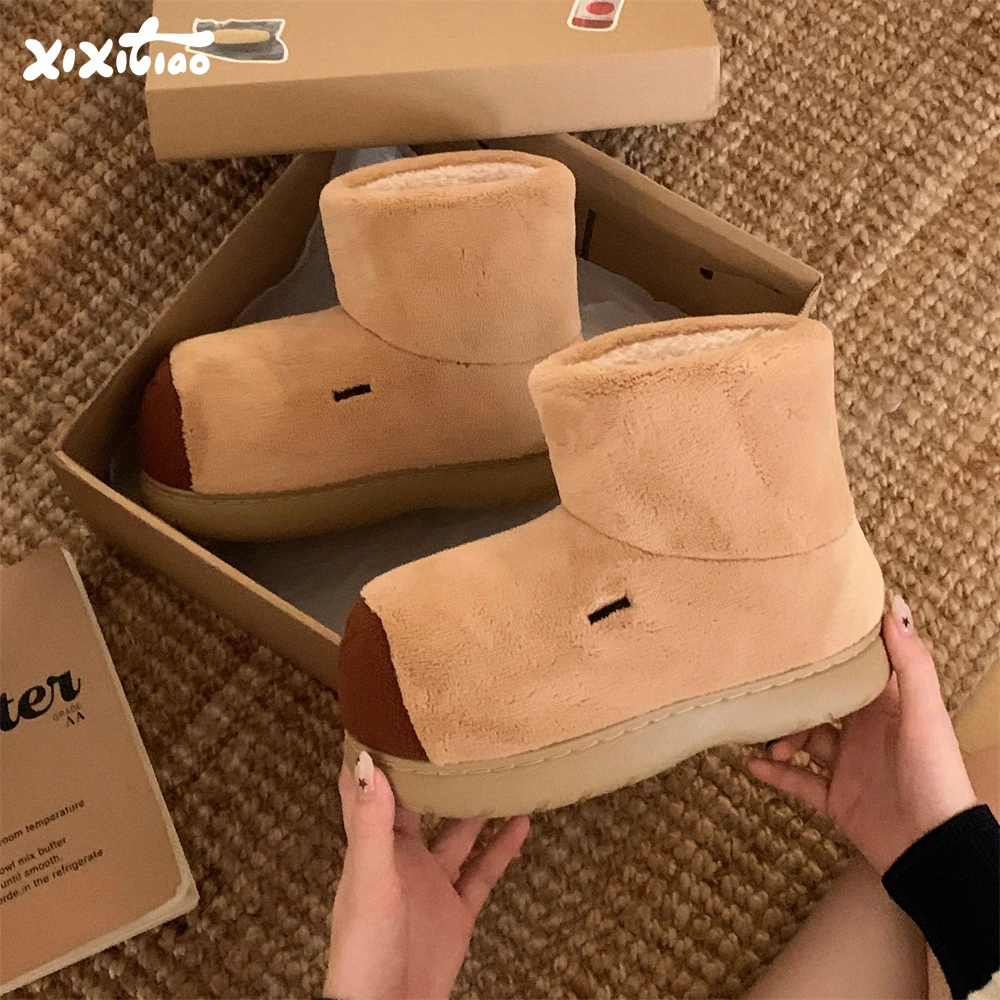 细细条 卡皮巴拉中筒棉靴子ins时尚可爱户外穿防滑厚底雪地靴女冬