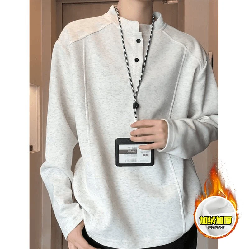 品质美式高街重磅曼巴棉拼接cleanfit亨利领卫衣加绒