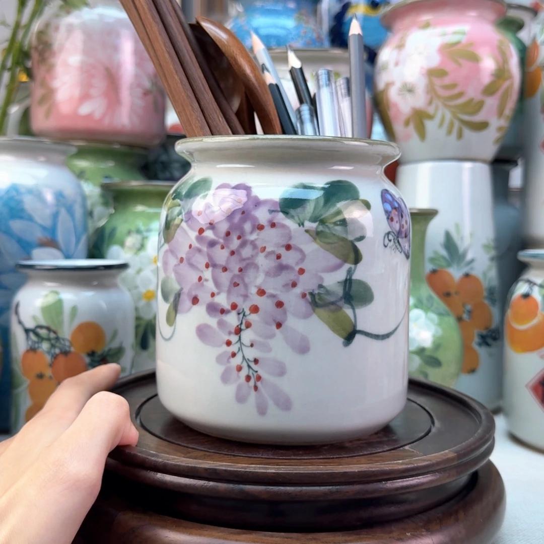 景德镇纯手绘陶瓷花瓶无孔