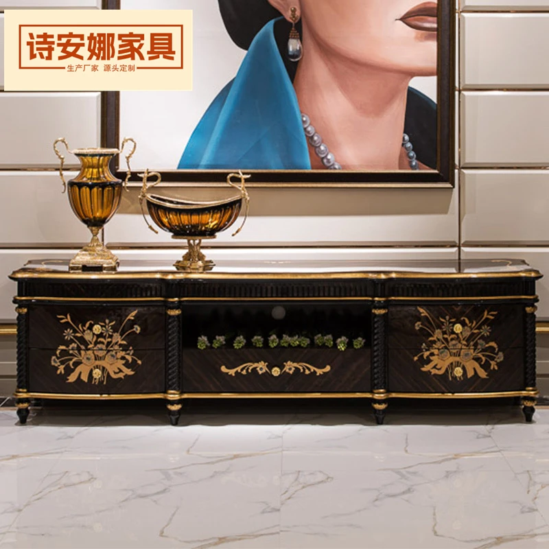 亚历山大家具木皮拼花镶嵌欧式电视柜储物柜家具别墅定制视听柜子