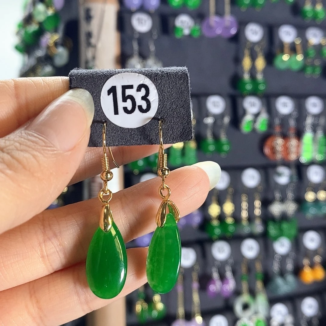 翡翠银S925镶嵌耳饰153