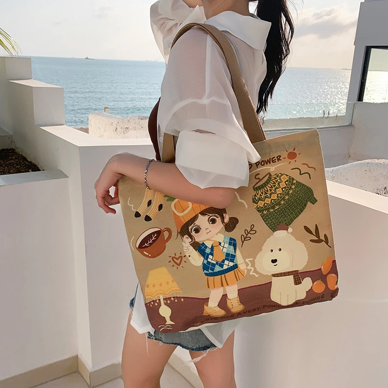 帆布包女文艺手提袋2025新款大容量布包网红女士带饭包日系单肩包