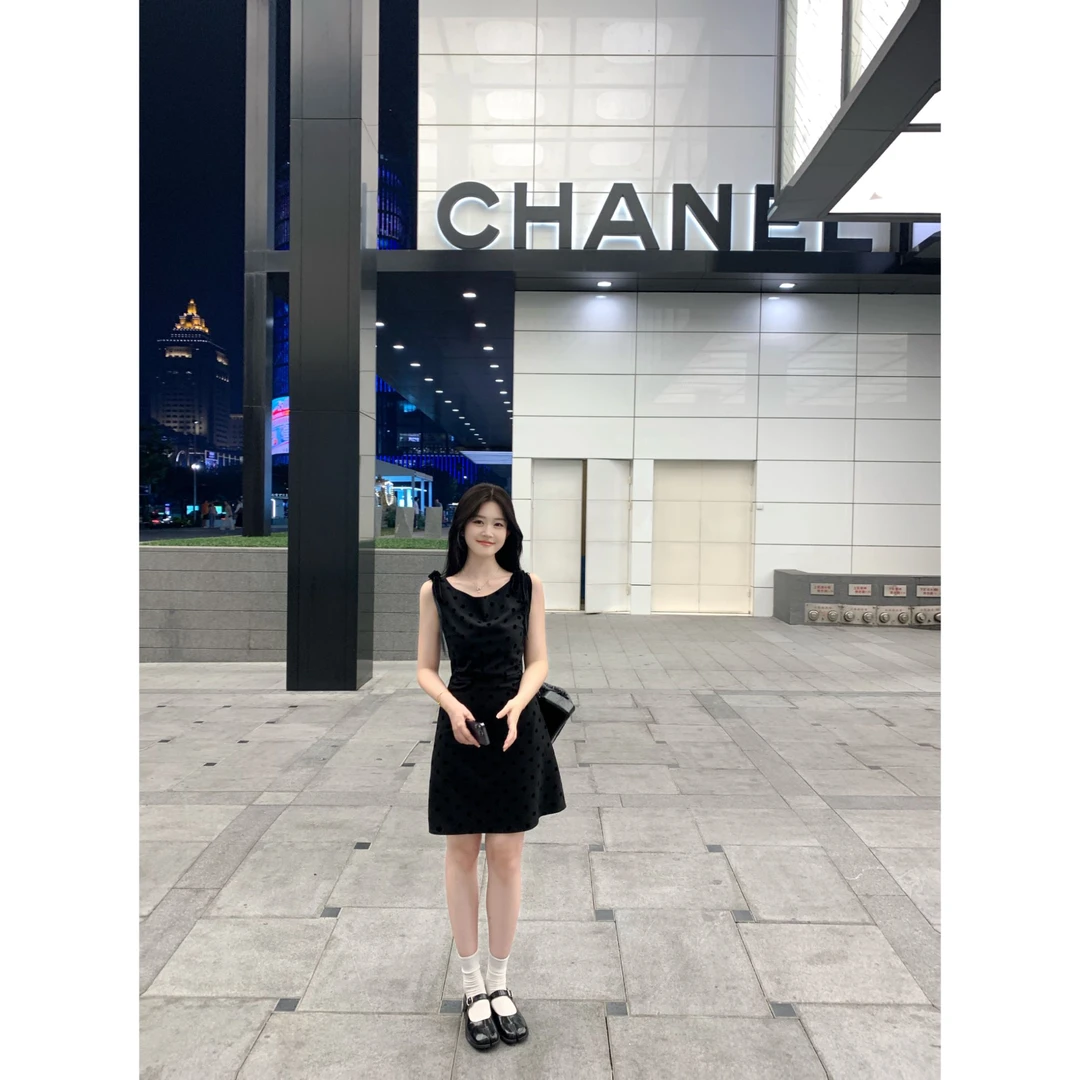 Zzhen【珍妮甜酒】复古波点蝴蝶系带连衣裙气质显瘦裙子DLYQ927