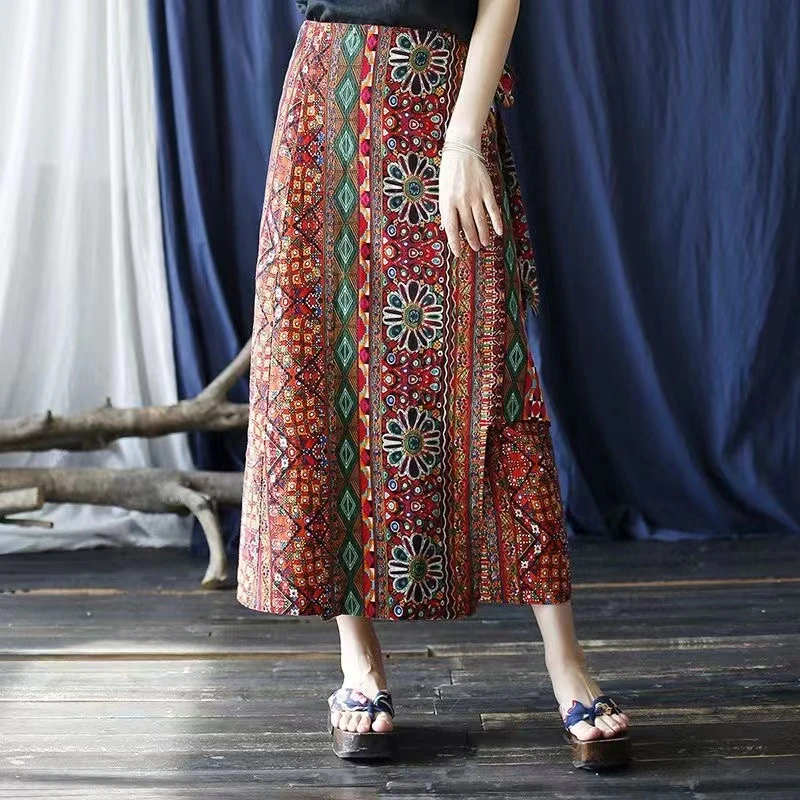 （再见时光）半身裹裙新中式百搭宽松国风重工复古休闲