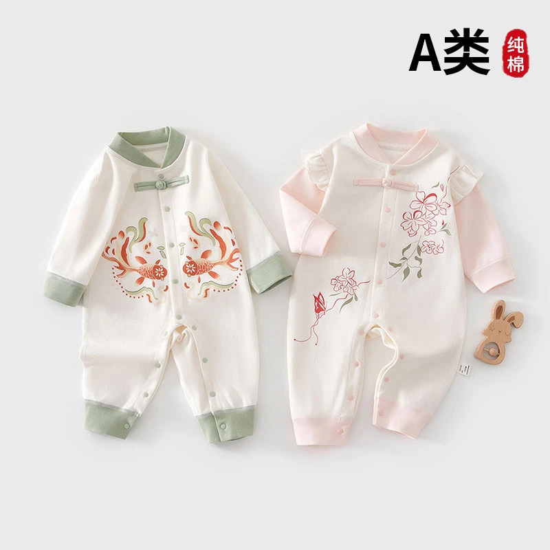 中性长袖A类休闲风春秋爬服哈衣春秋款秋季女宝婴儿连体衣幼儿