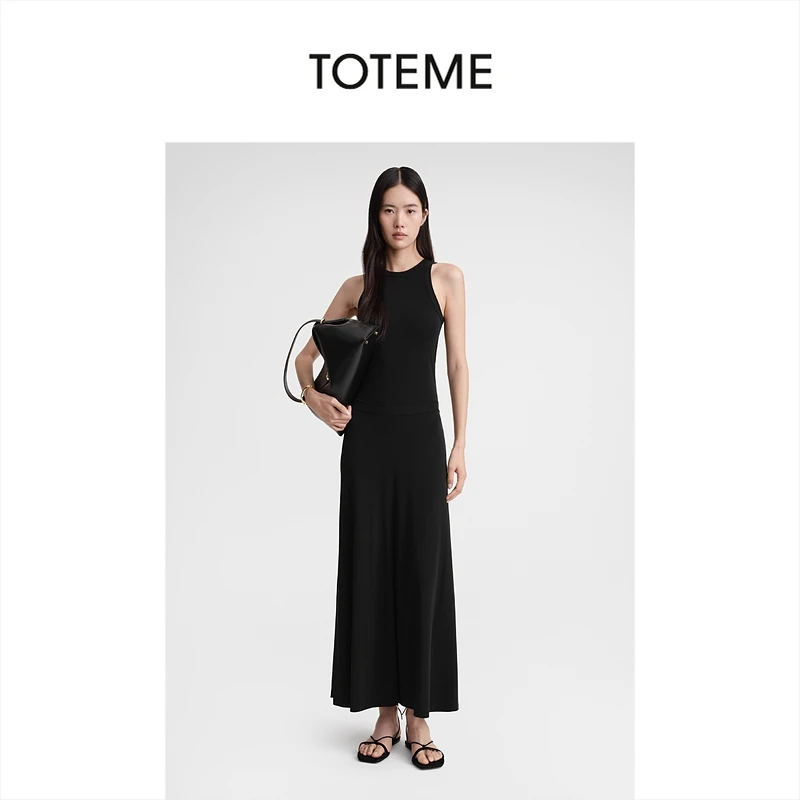 TOTEME女装黑色百褶修身半身裙长裙