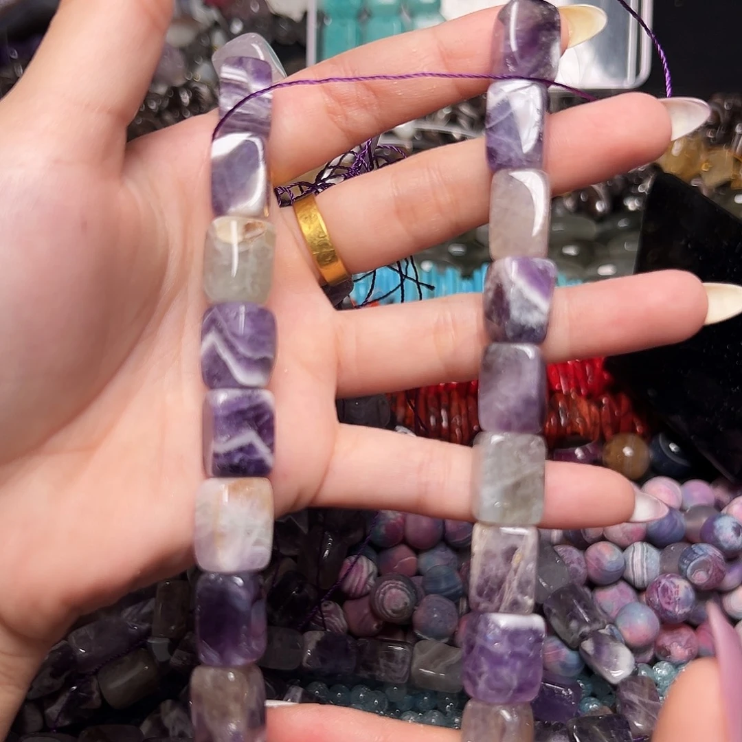 玛瑙/玉髓足银镶嵌珠宝半成品x331  紫水晶玛瑙共生方糖 一条