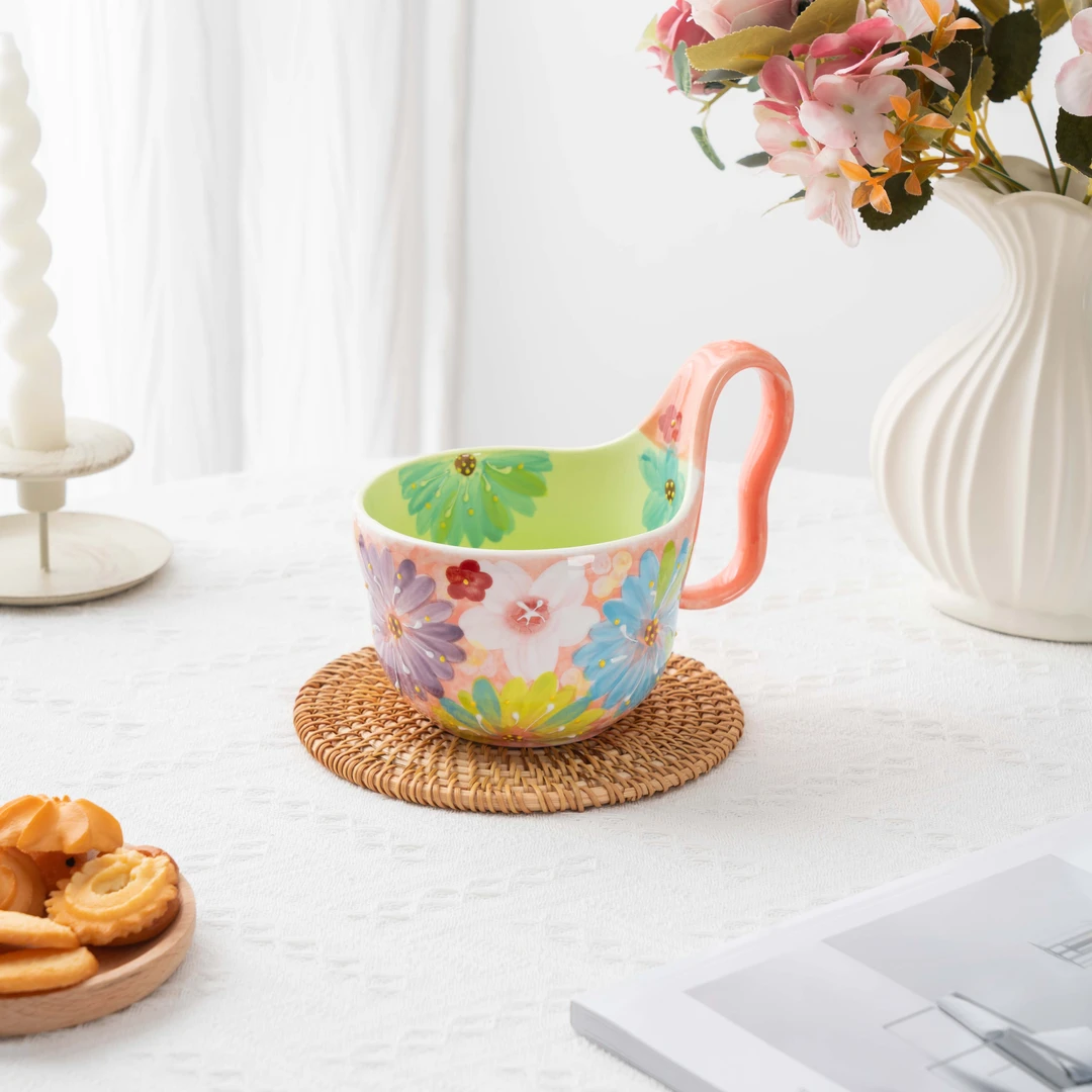 【SILESIA/出口原单】手绘濑户烧-色彩花意曲把杯/勺