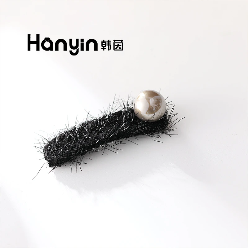 单个装！气质百搭大颗圆珠黑色绒布亮片方形发夹