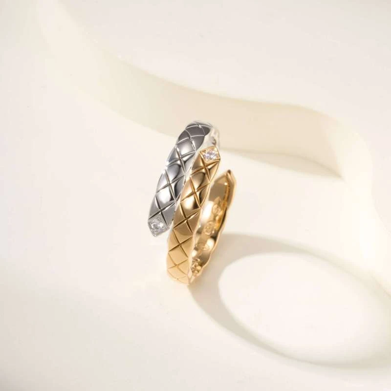 【菱格双色戒指】轻奢时尚百搭窄版经典素款