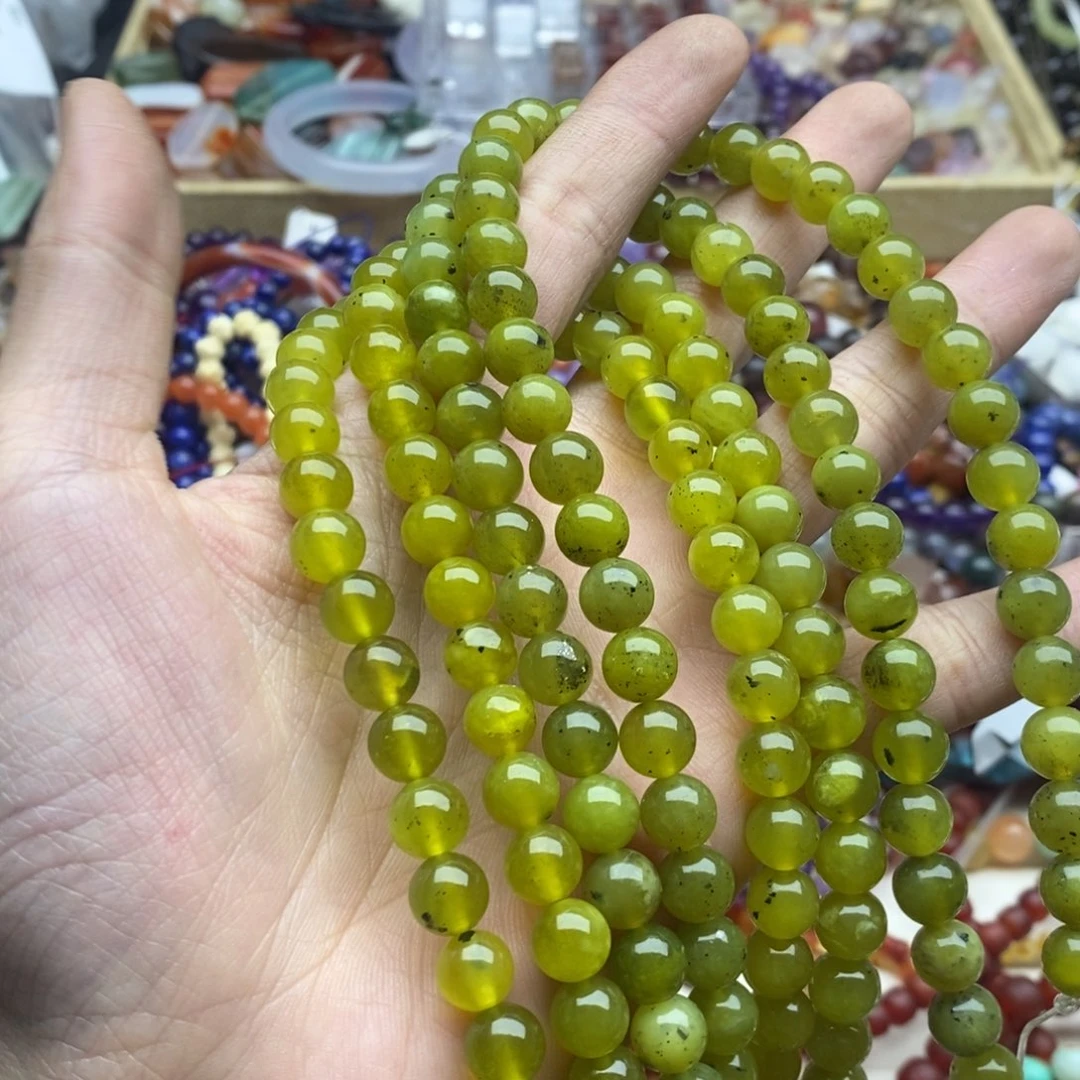 玛瑙/玉髓未镶嵌珠宝半成品一条天然8.5mm岫玉牛油果圆珠