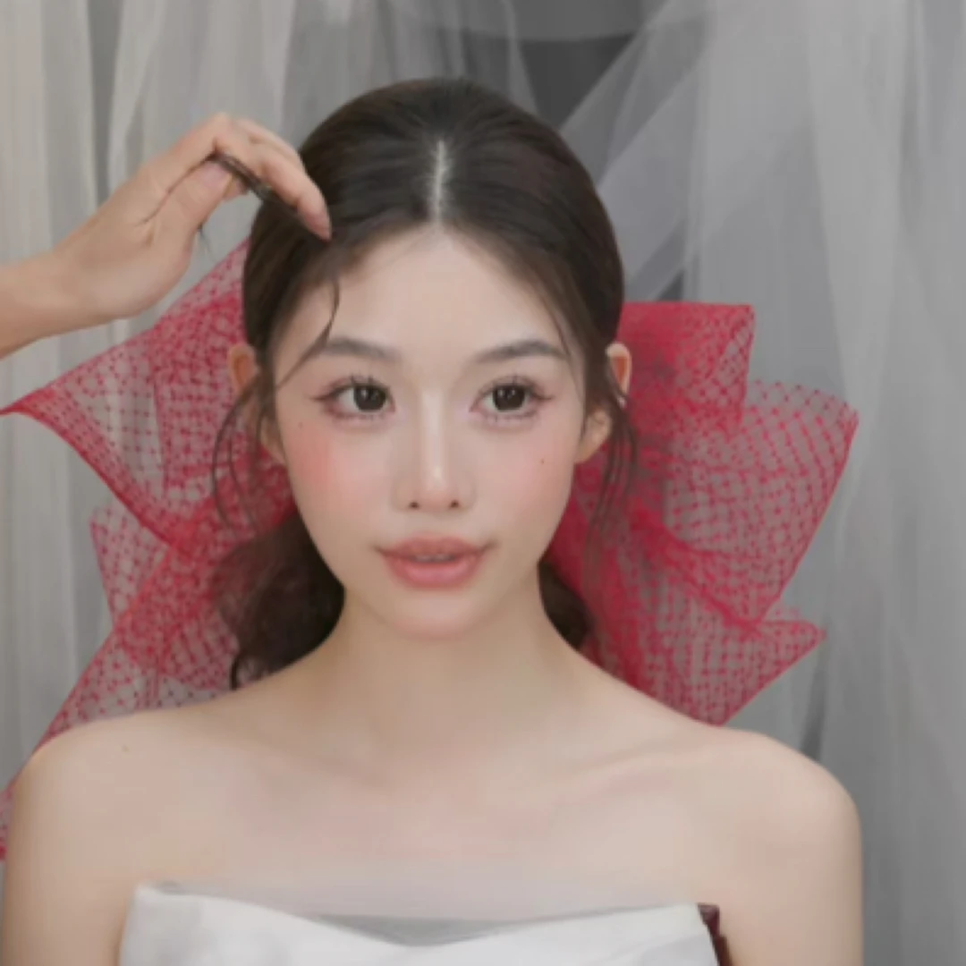 喜看红色纱白色纱蝴蝶结新娘头饰HY320
