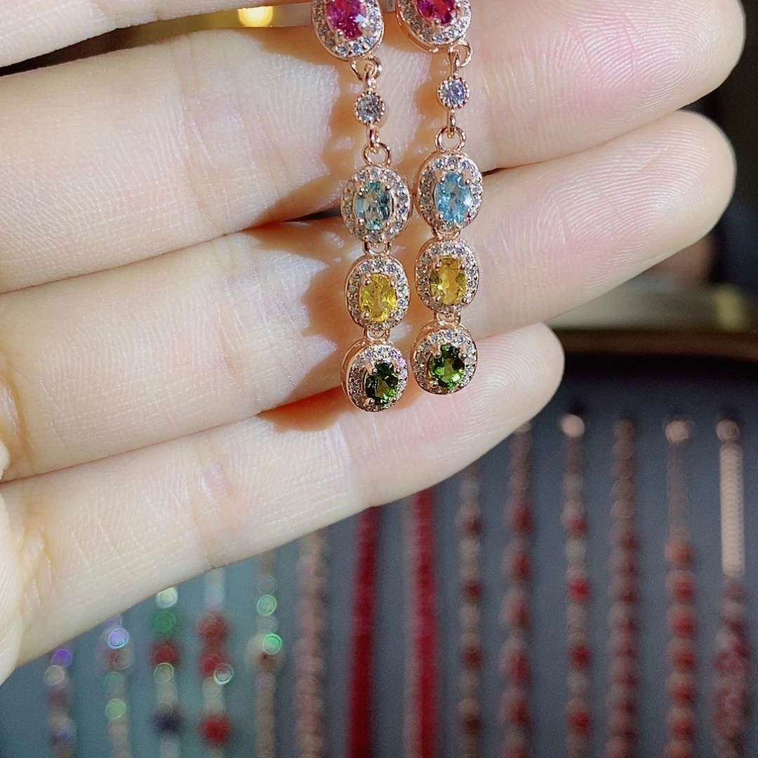 耳饰碧玺银S925镶嵌