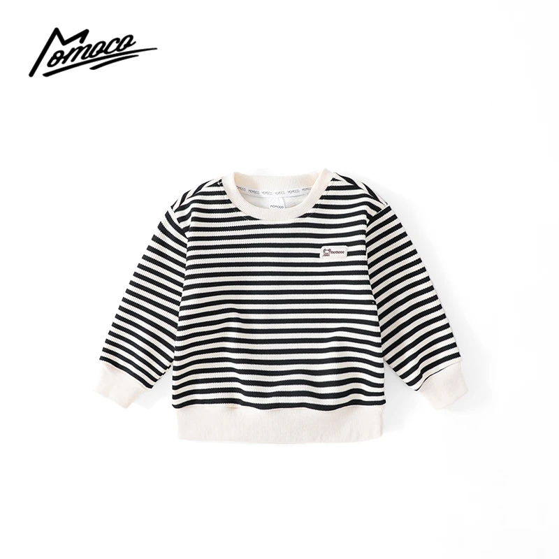 MOMOCO冬季新款男童潮流条纹贴标加绒卫衣75430232084