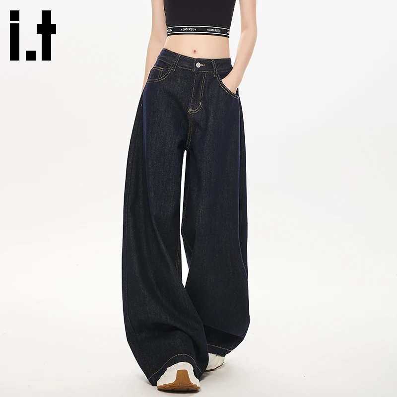 it:CHOCOOLATE复古宽松阔腿牛仔裤女2025秋季新款高腰显瘦拖地裤