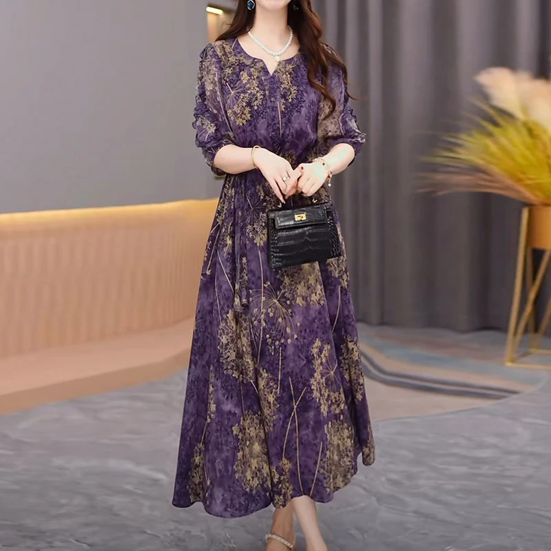 哥弟阿玛施正【店铺热销】高档花色贵夫人大码连衣裙2025夏季新款