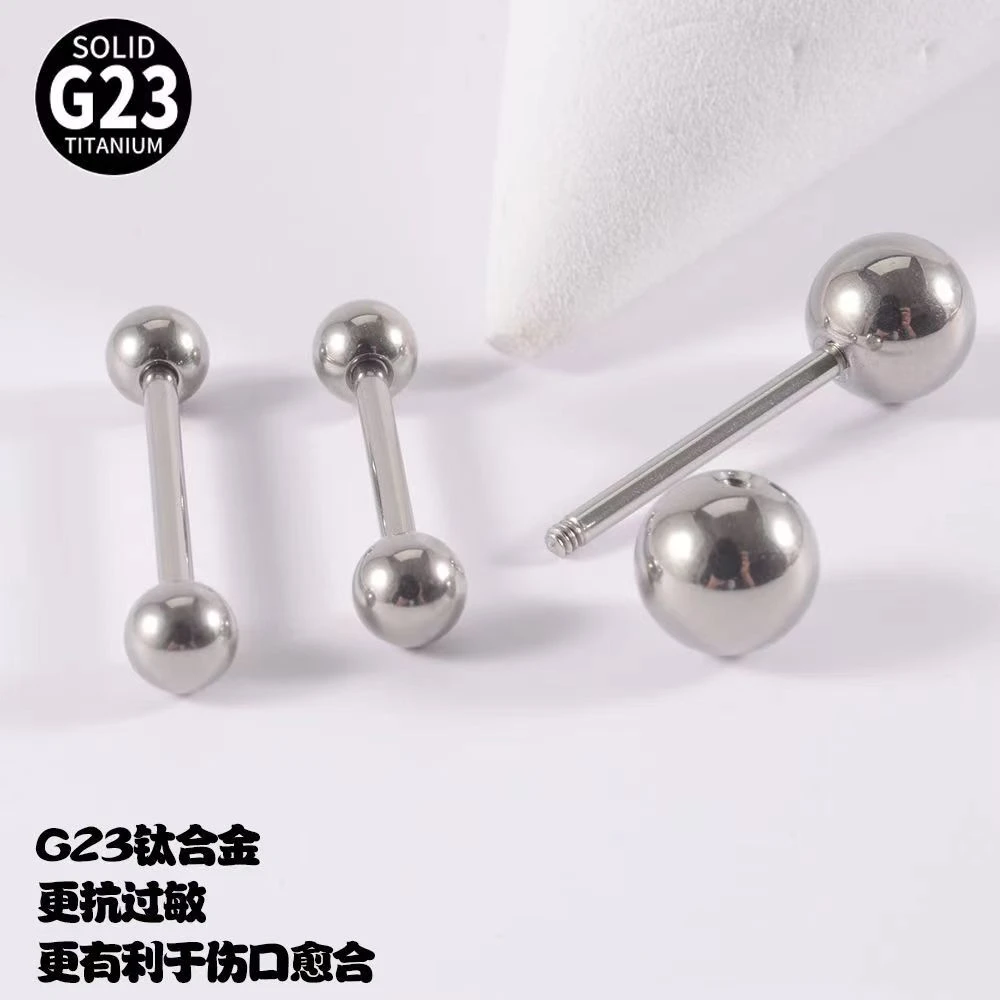 铁合金耳饰 G23钛合金外螺纹舌钉舌环乳环长耳桥钉穿刺饰品