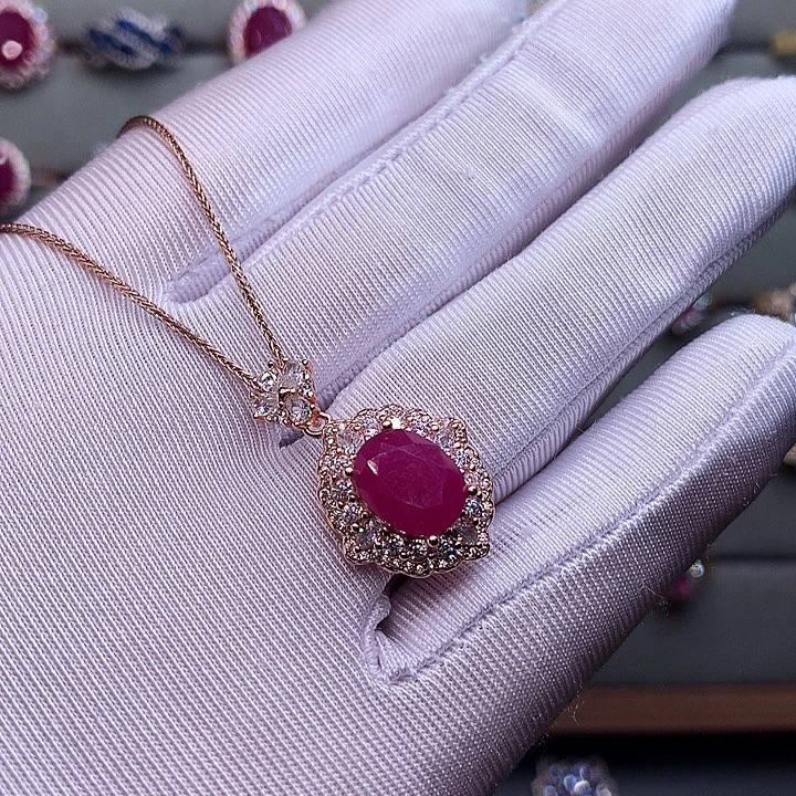 红宝石颈饰银S925镶嵌