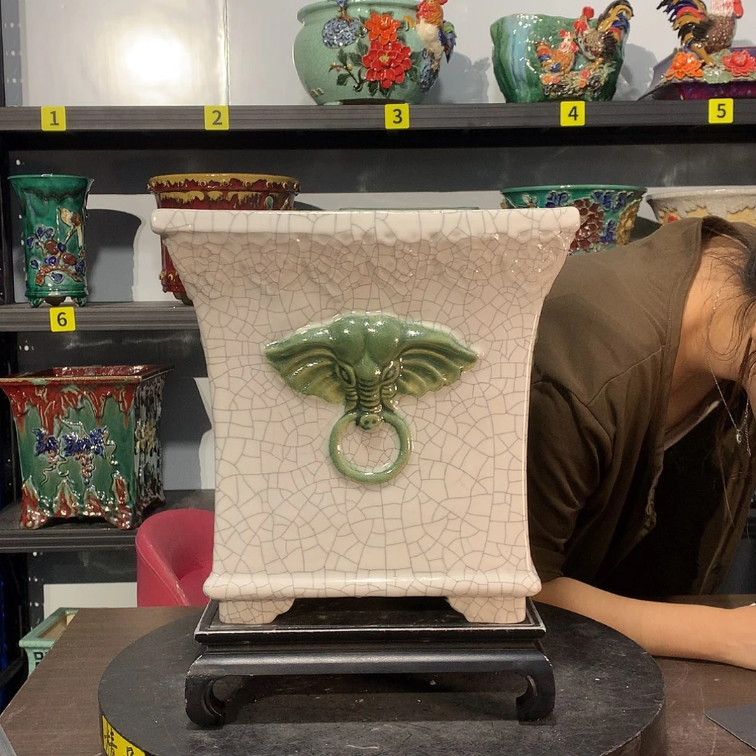 蛋***饭高温烧制石湾盆花盆瑕疵