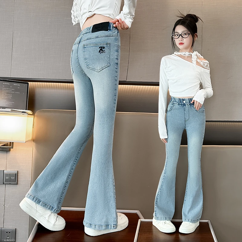 女童喇叭裤春秋2025新款大童微喇牛仔裤春款洋气修身弹力儿童裤子