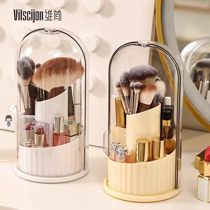 旋转筒化妆刷收纳防尘梳妆台化妆品收纳盒口红眼影置物架桌面笔筒