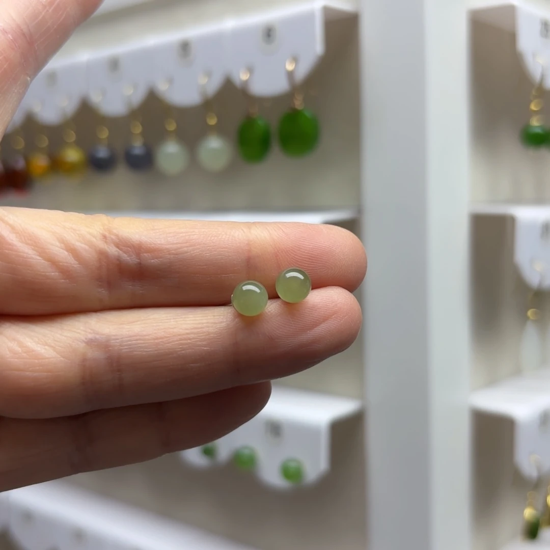 银S925镶嵌和田玉耳饰6m m