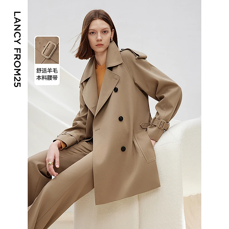 朗姿法式廓形短款高级感复古收腰气质英伦风衣外套2025年春季新款
