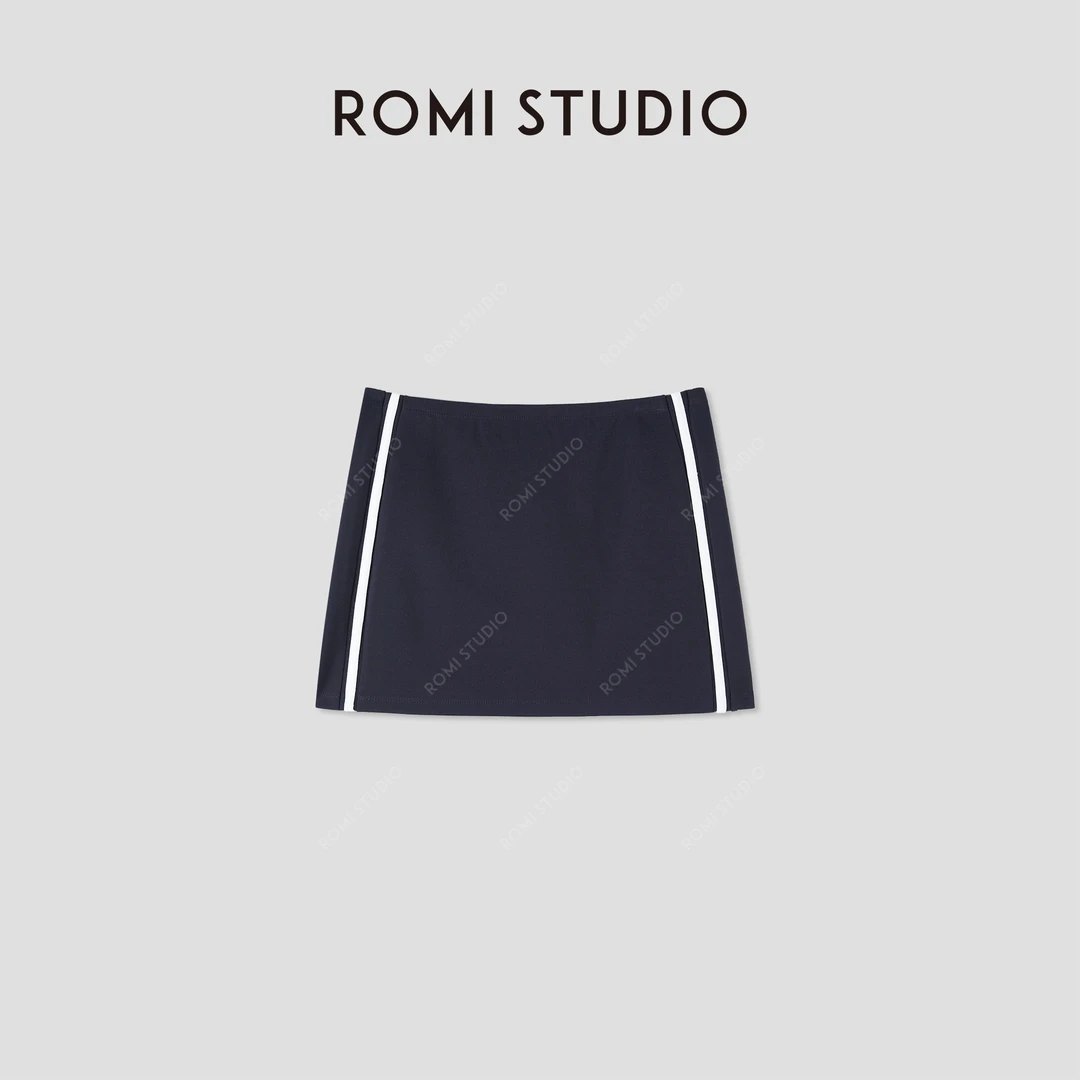 ROMI STUDIO“简约复古”高密罗马棉撞色松紧腰迷你短裙 RWCSXT2876