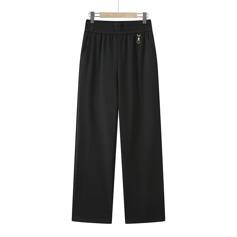 高腰直筒裤黑色休闲显瘦春夏款新款高弹力松紧腰百搭中老年休闲裤