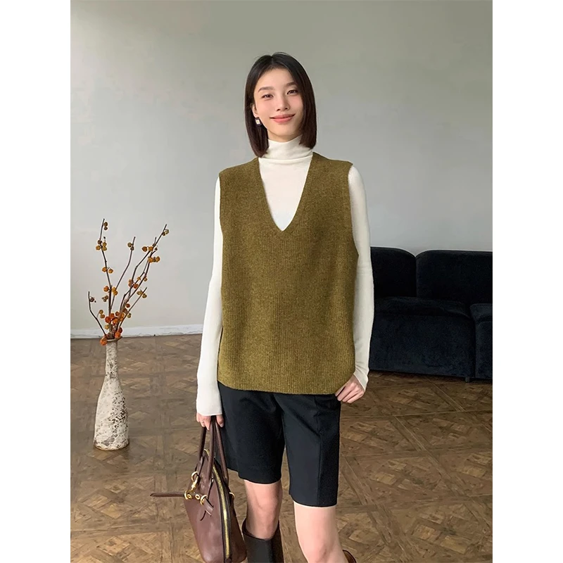 气质百搭软糯v领慵懒风针织马甲背心女春秋叠穿毛衣无袖外搭上衣