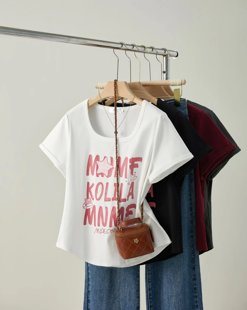 大码女装2025夏季新款设计感印花显瘦短袖T恤上衣