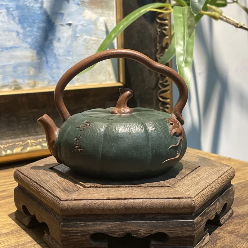 降坡泥绿泥花器南瓜提梁紫砂壶郭喜兰